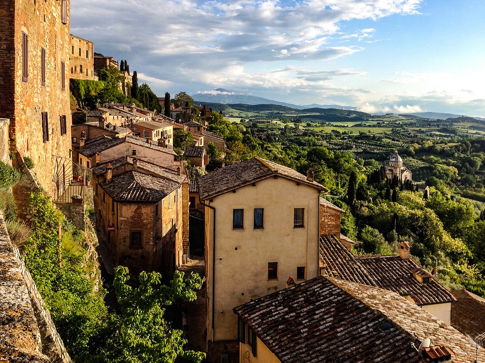 View of the tuscan village of Monepulciano, in Val d'Orcia