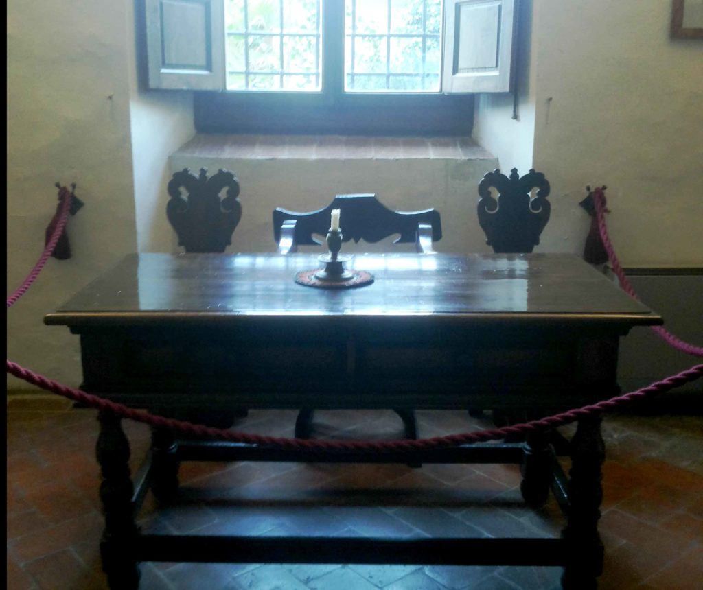 ancient desk belonged to Machiavelli at Casa Machiavelli in San Casciano Val di Pesa