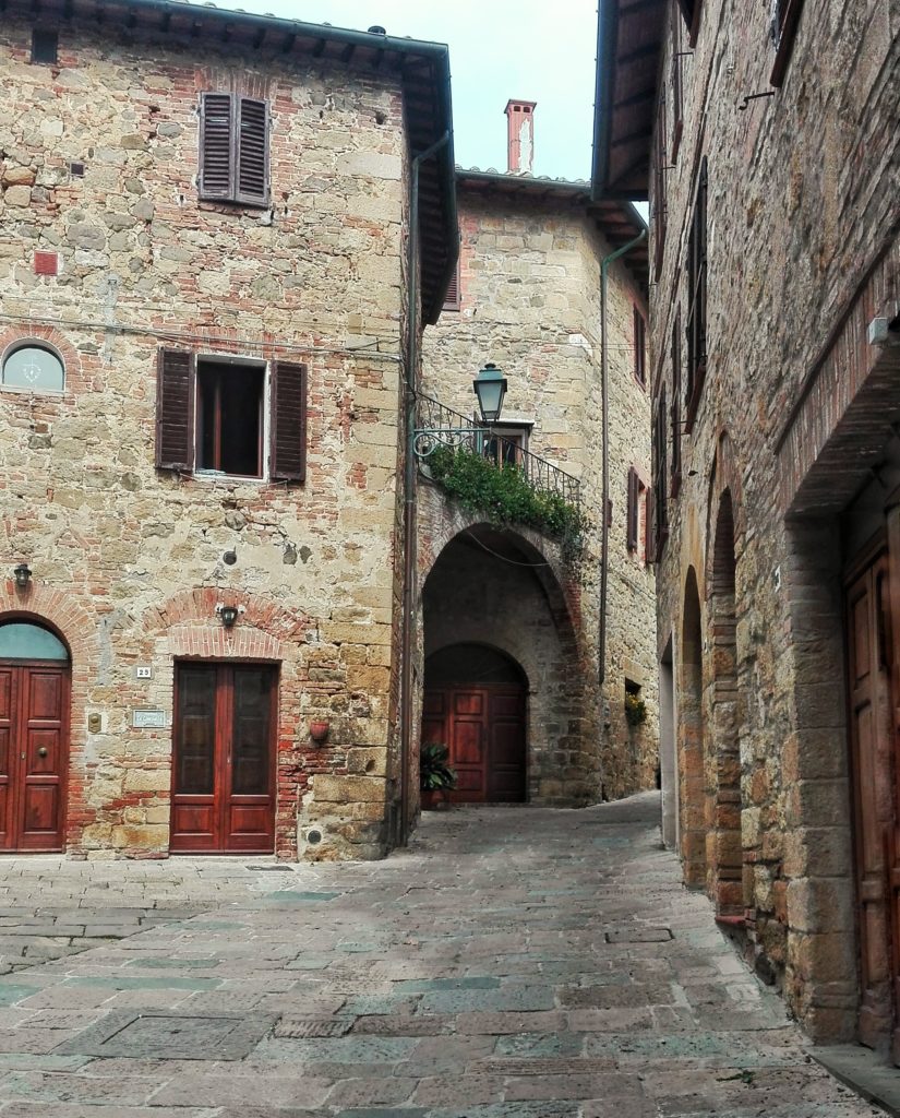 A little piazza in Monticchiello, a medieval village in Val d'Orcia, Tuscany