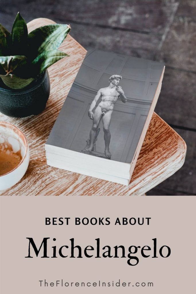 pinterest image with a book on michelangelo