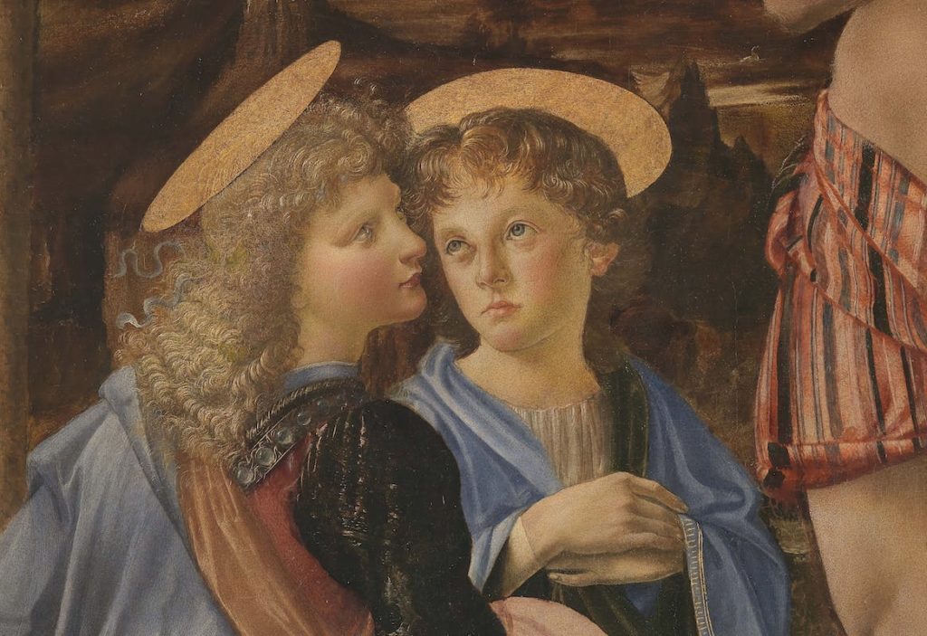 detail of the angels in the Baptism of christ by Leonardo and Verrocchio