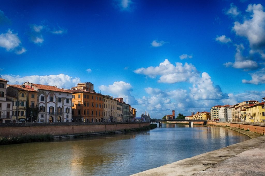 Arno river in Pisa on a sunny day