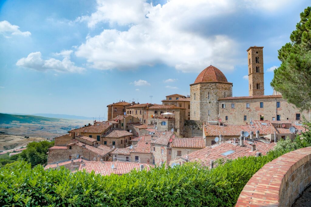 view of Volterra against the blue sky