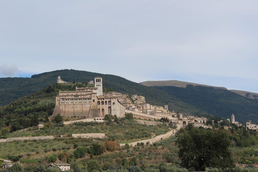 Italian Village of Assisi seen from the countryside