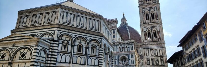 view of piazza duomo with baptistery, cathedral and Giotto's bell tower