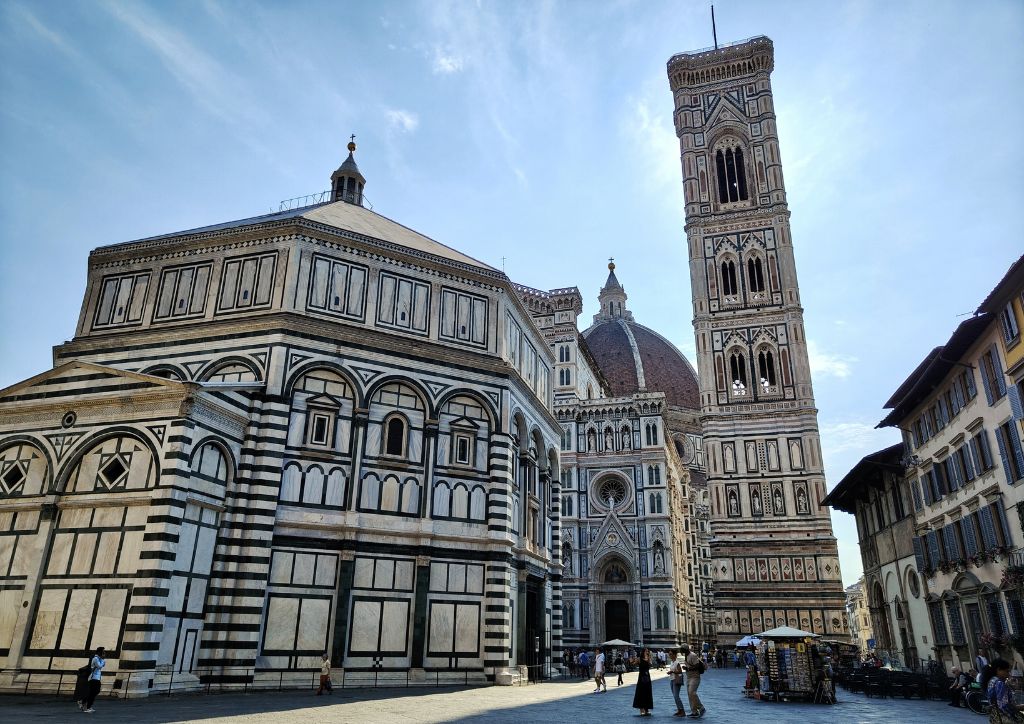 view of piazza duomo with baptistery, cathedral and Giotto's bell tower