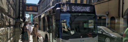 public transport bus at the stop in Florence, Italy