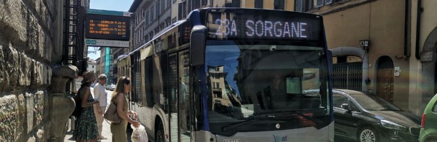 public transport bus at the stop in Florence, Italy