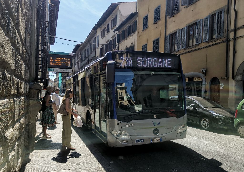 public transport bus at the stop in Florence, Italy