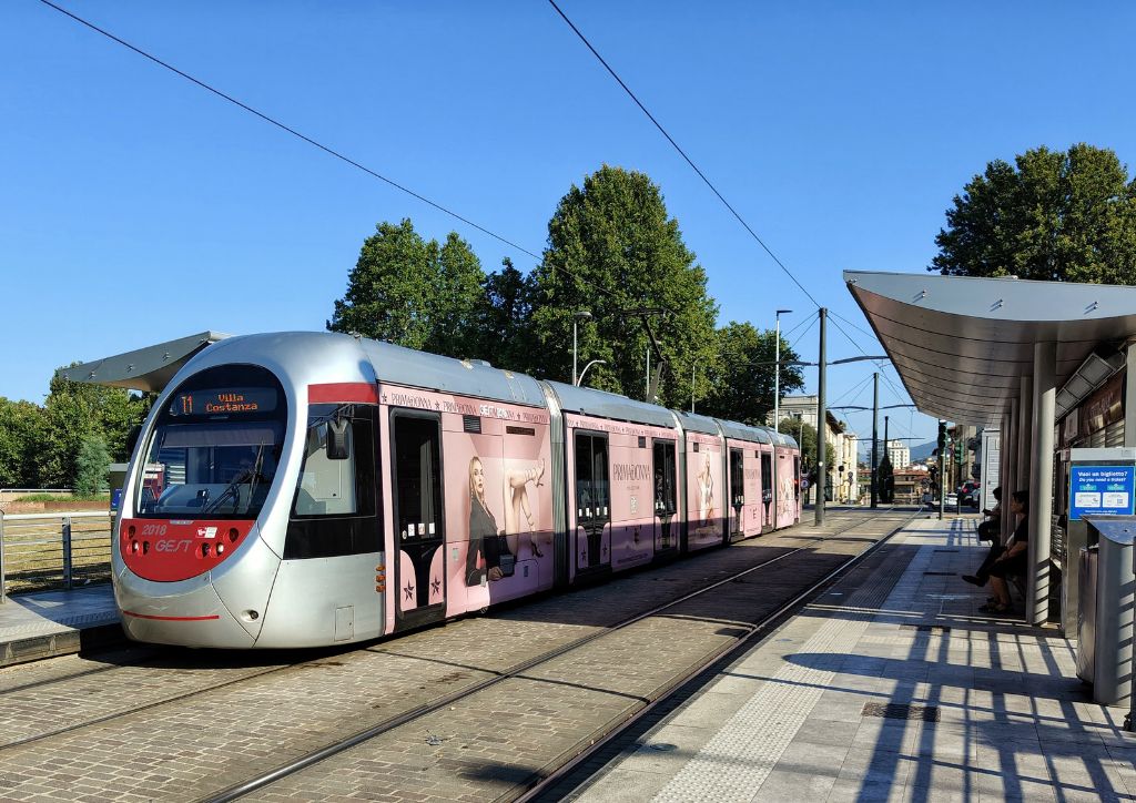 tram at the stop in Florence, Italy