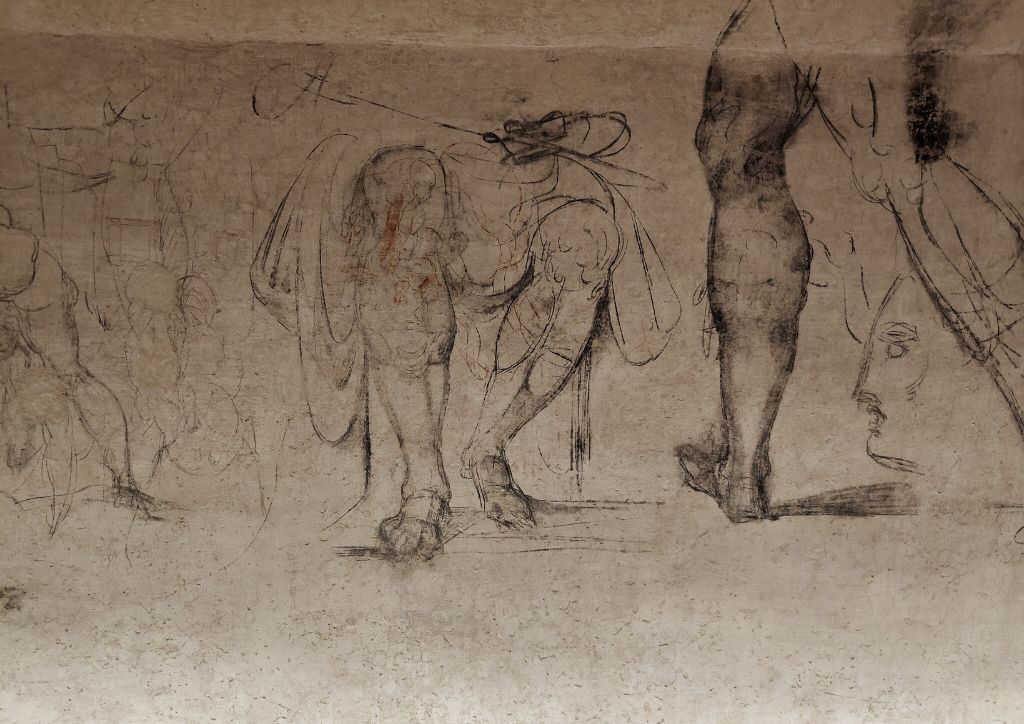 A sketch of legs by Michelangelo in the secret room of the Medici Chapels