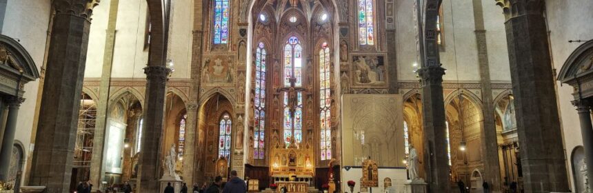 general view of the inside of the church of santa croce, Florence