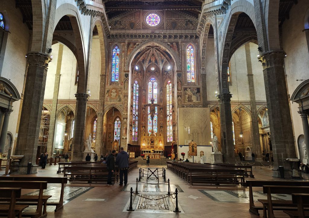 general view of the inside of the church of santa croce, Florence