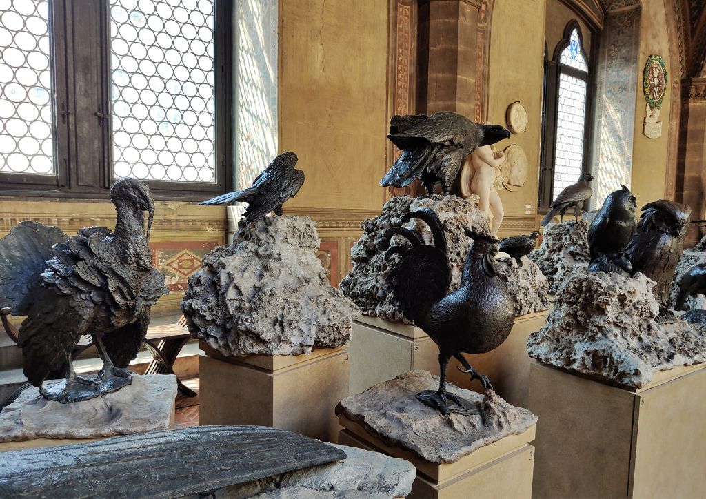 bronze sculptures of birds by Giambologna at the Bargello Museum in Florence