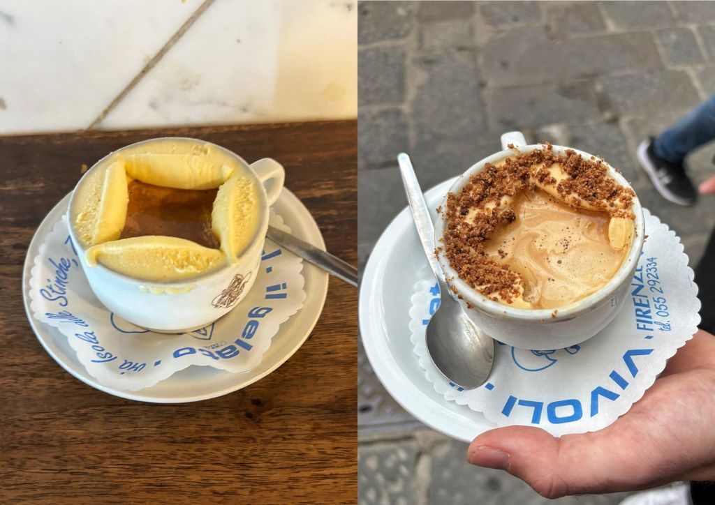 two different kinds of affogato with coffee and gelato